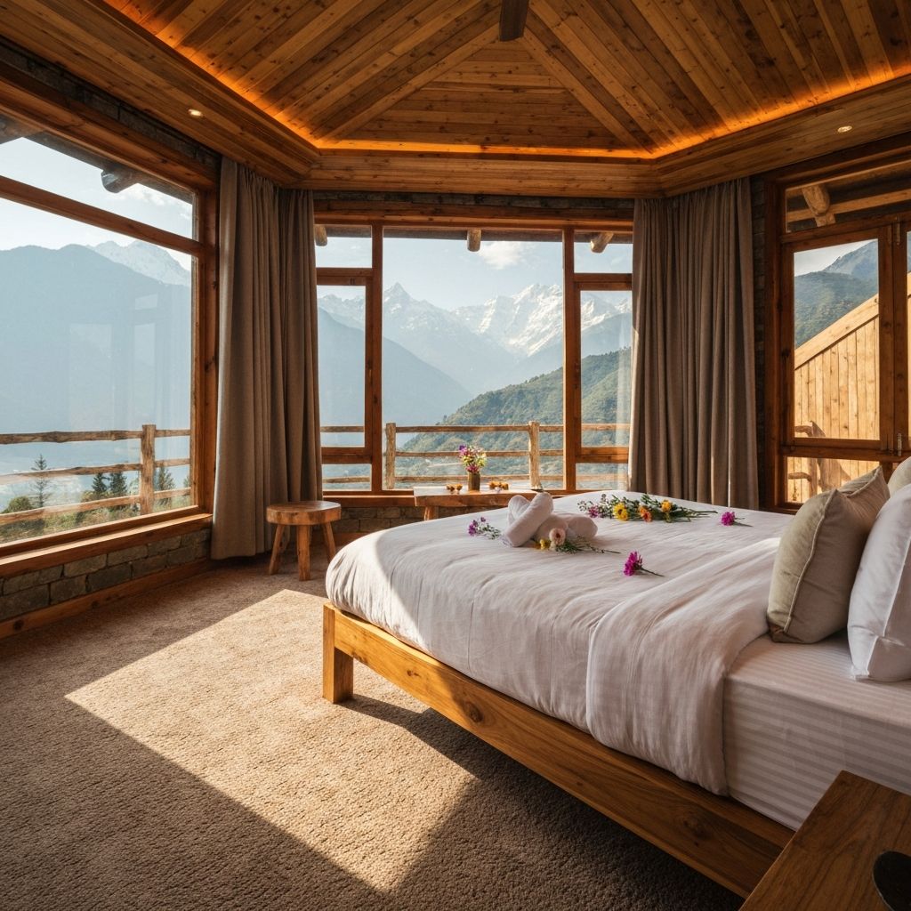 Luxury eco-lodge with Himalayan mountain views